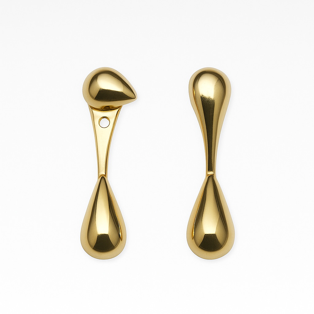 Pair of gold earrings on a white background