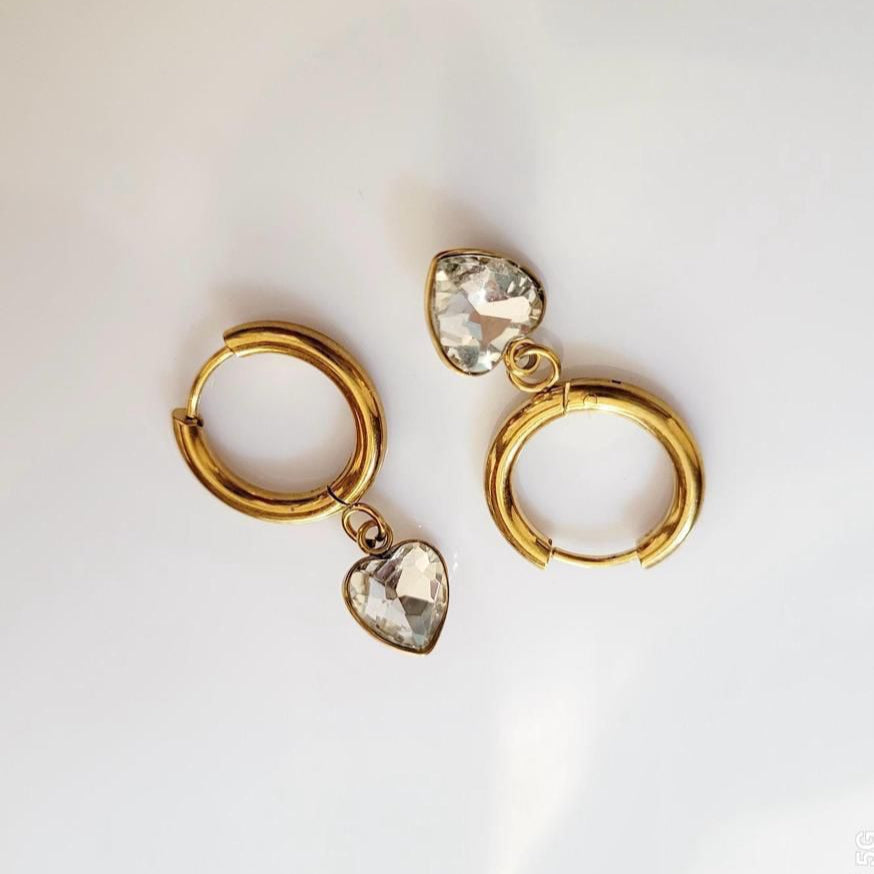 Crystal Heart Hoops